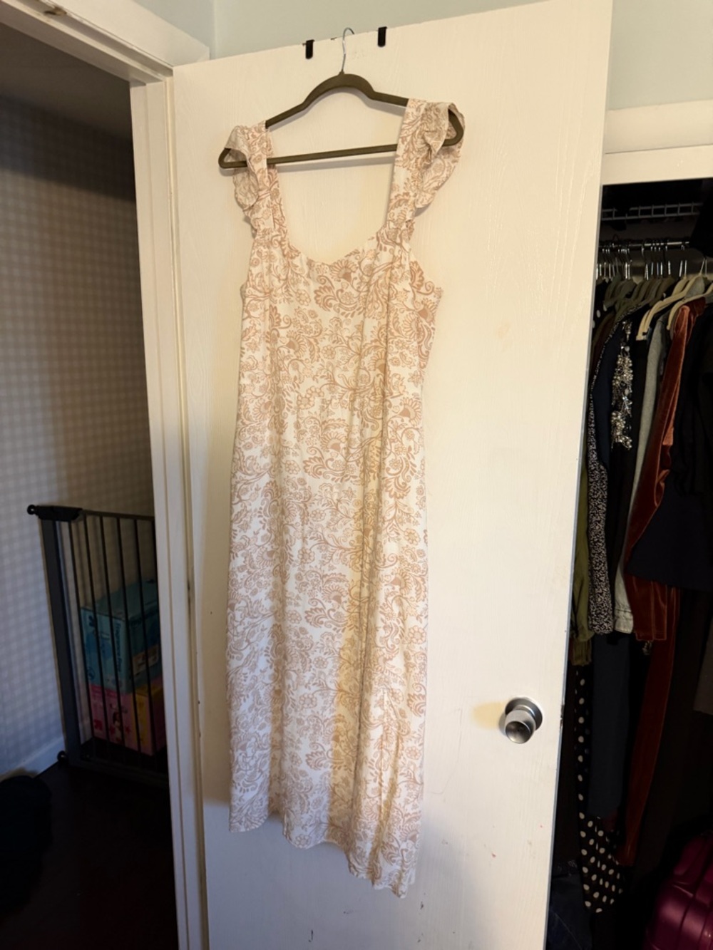 LOFT Cream Floral Maxi Dress with Ruffle Straps